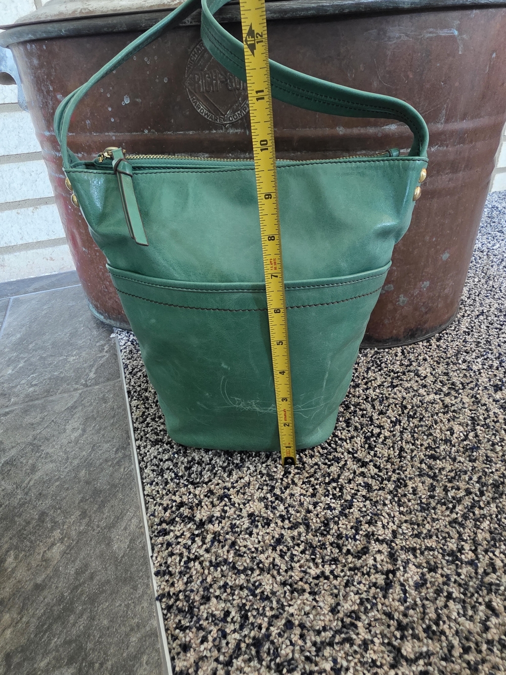 HOBO Green Leather Bucket Satchel Crossbody Bag Vintage Soft Leather Y2K - Picture 11 of 16